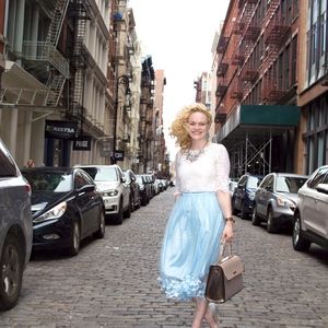 ASOS blue tulle skirt floral details